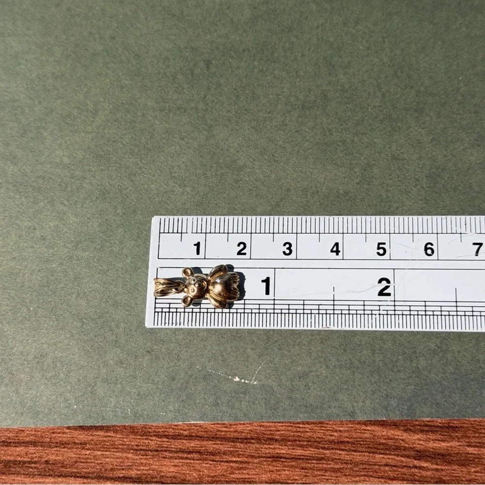 10K Real Yellow Gold Teddy Bear Pendant 0.75”